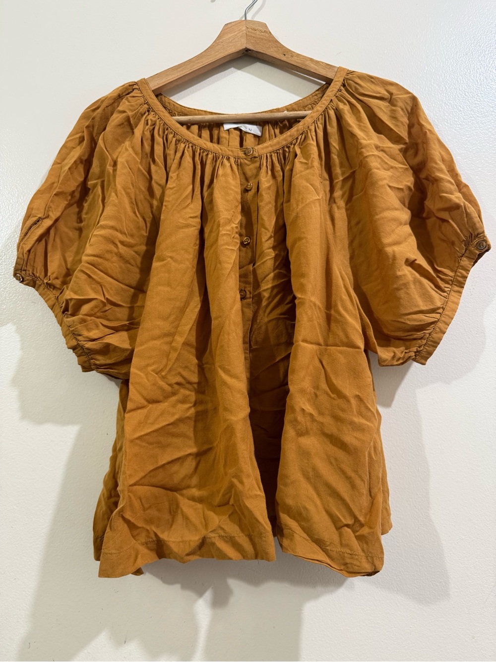Doen Warm Rust Button-Front Peasant Blouse